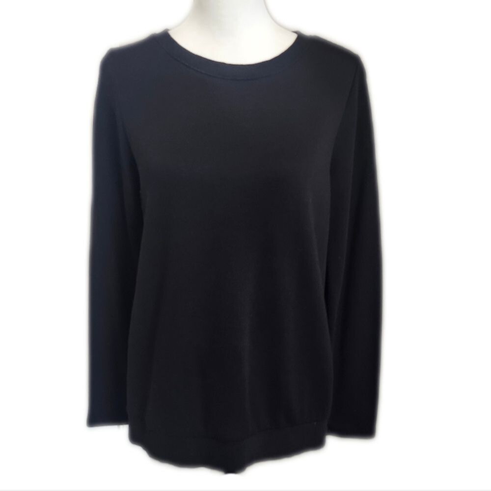 INC International Concepts Black Crew Neck Sweatshirt W/ Pinstripe Detail, M
